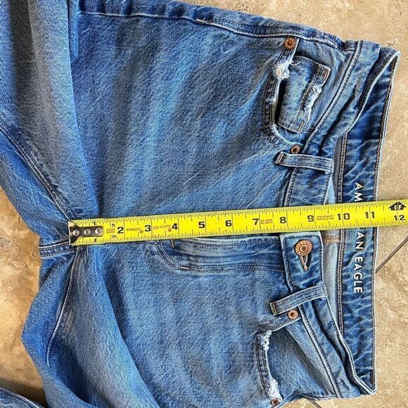 American Eagle Jeans Womens Size 00 Long Mom Blue Medium Wash Denim Distressed - Picture 10 of 12